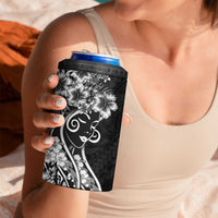Polynesian Women's Day 4 in 1 Can Cooler Tumbler Black Hibiscus Flowers With Polynesian Pattern LT05 - Polynesian Pride