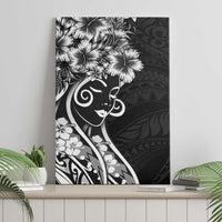 Polynesian Women's Day Canvas Wall Art Black Hibiscus Flowers With Polynesian Pattern LT05 - Polynesian Pride