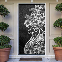 Polynesian Women's Day Door Cover Black Hibiscus Flowers With Polynesian Pattern LT05 Black - Polynesian Pride
