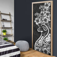 Polynesian Women's Day Door Cover Black Hibiscus Flowers With Polynesian Pattern LT05 - Polynesian Pride