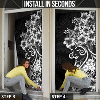 Polynesian Women's Day Door Cover Black Hibiscus Flowers With Polynesian Pattern LT05 - Polynesian Pride