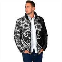 Polynesian Women's Day Padded Jacket Black Hibiscus Flowers With Polynesian Pattern LT05 - Polynesian Pride