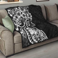 Polynesian Women's Day Quilt Black Hibiscus Flowers With Polynesian Pattern LT05 - Polynesian Pride