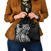 Polynesian Women's Day Shoulder Handbag Black Hibiscus Flowers With Polynesian Pattern LT05 - Polynesian Pride