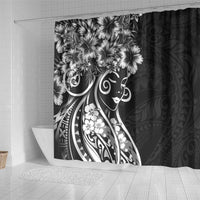 Polynesian Women's Day Shower Curtain Black Hibiscus Flowers With Polynesian Pattern LT05 - Polynesian Pride