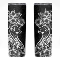 Polynesian Women's Day Skinny Tumbler Black Hibiscus Flowers With Polynesian Pattern LT05 Black - Polynesian Pride