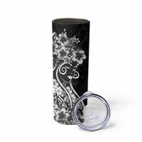 Polynesian Women's Day Skinny Tumbler Black Hibiscus Flowers With Polynesian Pattern LT05 - Polynesian Pride