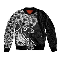 Polynesian Women's Day Sleeve Zip Bomber Jacket Black Hibiscus Flowers With Polynesian Pattern LT05 Unisex Black - Polynesian Pride