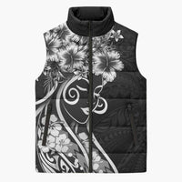 Polynesian Women's Day Sleeveless Puffer Jacket Black Hibiscus Flowers With Polynesian Pattern LT05 Unisex Black - Polynesian Pride