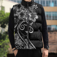 Polynesian Women's Day Sleeveless Puffer Jacket Black Hibiscus Flowers With Polynesian Pattern LT05 - Polynesian Pride