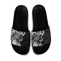 Polynesian Women's Day Slide Sandals Black Hibiscus Flowers With Polynesian Pattern LT05 Black - Polynesian Pride