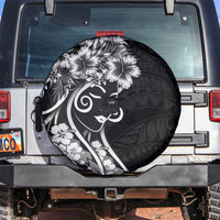 Polynesian Women's Day Spare Tire Cover Black Hibiscus Flowers With Polynesian Pattern LT05 Black - Polynesian Pride