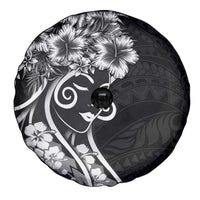 Polynesian Women's Day Spare Tire Cover Black Hibiscus Flowers With Polynesian Pattern LT05 - Polynesian Pride