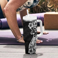 Polynesian Women's Day Tumbler With Handle Black Hibiscus Flowers With Polynesian Pattern LT05 - Polynesian Pride
