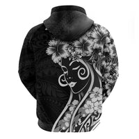 Polynesian Women's Day Zip Hoodie Black Hibiscus Flowers With Polynesian Pattern LT05 - Polynesian Pride