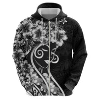 Polynesian Women's Day Zip Hoodie Black Hibiscus Flowers With Polynesian Pattern LT05 - Polynesian Pride