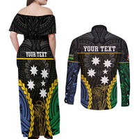 Personalised South Sea Islanders And Gilbert Islands Couples Matching Off Shoulder Maxi Dress and Long Sleeve Button Shirt Kanakas Polynesian Pattern LT05 - Polynesian Pride
