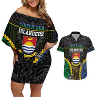 Personalised South Sea Islanders And Gilbert Islands Couples Matching Off Shoulder Short Dress and Hawaiian Shirt Kanakas Polynesian Pattern LT05 Black - Polynesian Pride