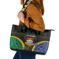 South Sea Islanders And Gilbert Islands Leather Tote Bag Kanakas Polynesian Pattern LT05 Black - Polynesian Pride