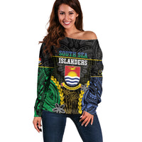 Personalised South Sea Islanders And Gilbert Islands Off Shoulder Sweater Kanakas Polynesian Pattern LT05 Women Black - Polynesian Pride