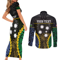 Personalised South Sea Islanders And New Ireland Couples Matching Short Sleeve Bodycon Dress and Long Sleeve Button Shirt Kanakas Polynesian Pattern LT05 - Polynesian Pride