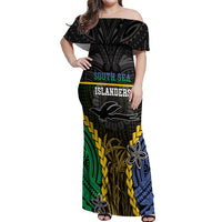 Personalised South Sea Islanders And New Ireland Off Shoulder Maxi Dress Kanakas Polynesian Pattern LT05 Women Black - Polynesian Pride