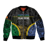 Personalised South Sea Islanders And New Ireland Sleeve Zip Bomber Jacket Kanakas Polynesian Pattern LT05 Unisex Black - Polynesian Pride