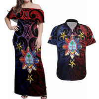 Philippines Guam Couples Matching Off Shoulder Maxi Dress and Hawaiian Shirt Filipino Sun With Guaman Seal