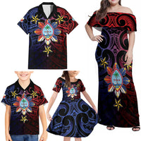 Philippines Guam Family Matching Off Shoulder Maxi Dress and Hawaiian Shirt Filipino Sun With Guaman Seal