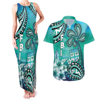 Fiji Born Indian Couples Matching Tank Maxi Dress and Hawaiian Shirt Palm Paisley With Tapa Pattern