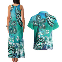 Fiji Born Indian Couples Matching Tank Maxi Dress and Hawaiian Shirt Palm Paisley With Tapa Pattern