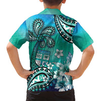 Fiji Born Indian Family Matching Puletasi and Hawaiian Shirt Palm Paisley With Tapa Pattern