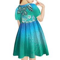 Fiji Born Indian Kid Short Sleeve Dress Palm Paisley With Tapa Pattern