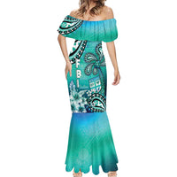 Fiji Born Indian Mermaid Dress Palm Paisley With Tapa Pattern