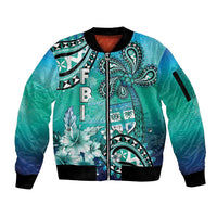 Fiji Born Indian Sleeve Zip Bomber Jacket Palm Paisley With Tapa Pattern