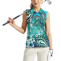 Fiji Born Indian Women Sleeveless Polo Shirt Palm Paisley With Tapa Pattern