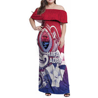 Guam Gadao Family Matching Off Shoulder Maxi Dress and Hawaiian Shirt Hafa Adai Micronesian Tribal Pattern