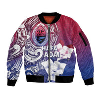 Guam Gadao Sleeve Zip Bomber Jacket Hafa Adai Micronesian Tribal Pattern