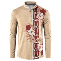 Tonga Language Week Button Sweatshirt Hibiscus Tongan Ngatu Pattern LT05 Beige - Polynesian Pride