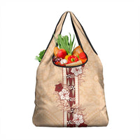 Tonga Language Week Grocery Bag Hibiscus Tongan Ngatu Pattern LT05 1-pack One Size Beige - Polynesian Pride