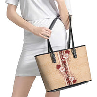 Tonga Language Week Leather Tote Bag Hibiscus Tongan Ngatu Pattern LT05 - Polynesian Pride