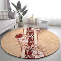 Tonga Language Week Round Carpet Hibiscus Tongan Ngatu Pattern