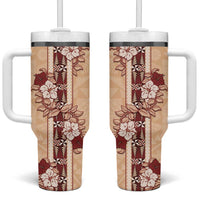 Tonga Language Week Tumbler With Handle Hibiscus Tongan Ngatu Pattern LT05 One Size: 40 oz Beige - Polynesian Pride