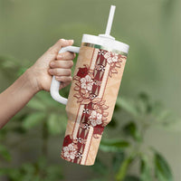 Tonga Language Week Tumbler With Handle Hibiscus Tongan Ngatu Pattern LT05 - Polynesian Pride