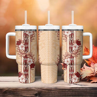 Tonga Language Week Tumbler With Handle Hibiscus Tongan Ngatu Pattern LT05 - Polynesian Pride