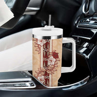 Tonga Language Week Tumbler With Handle Hibiscus Tongan Ngatu Pattern LT05 - Polynesian Pride
