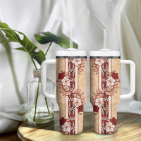 Tonga Language Week Tumbler With Handle Hibiscus Tongan Ngatu Pattern LT05 - Polynesian Pride