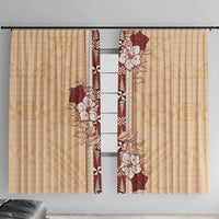 Tonga Language Week Window Curtain Hibiscus Tongan Ngatu Pattern LT05 With Hooks Beige - Polynesian Pride