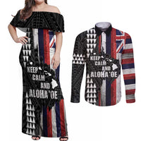 Hawaii 1959 Statehood Day Couples Matching Off Shoulder Maxi Dress and Long Sleeve Button Shirt Classic Style LT05 Black - Polynesian Pride