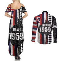 Hawaii 1959 Statehood Day Couples Matching Summer Maxi Dress and Long Sleeve Button Shirt Classic Style LT05 - Polynesian Pride